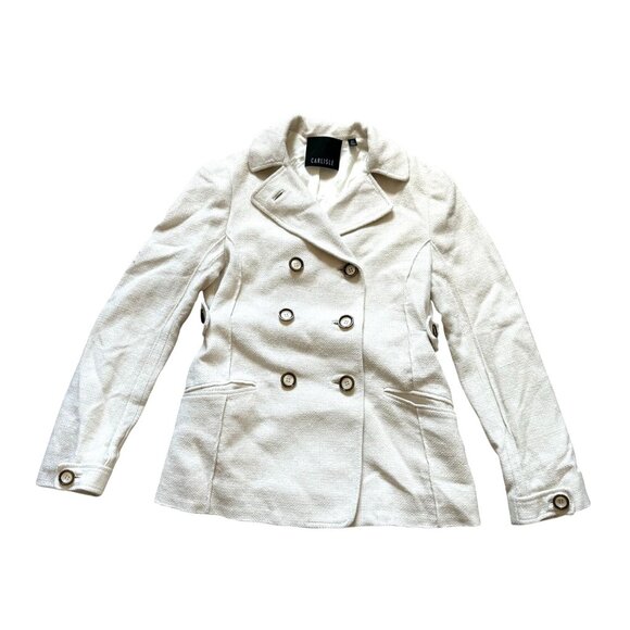 Carlisle 100% Silk Double Breasted Blazer Jacket Women's Size 2 White Business